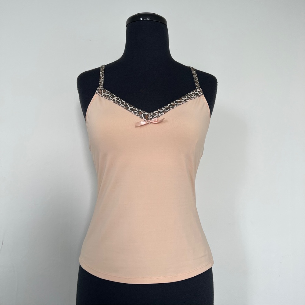 NWOT Betsey Johnson Intimates Nude Camisole with Leopard Trim, L